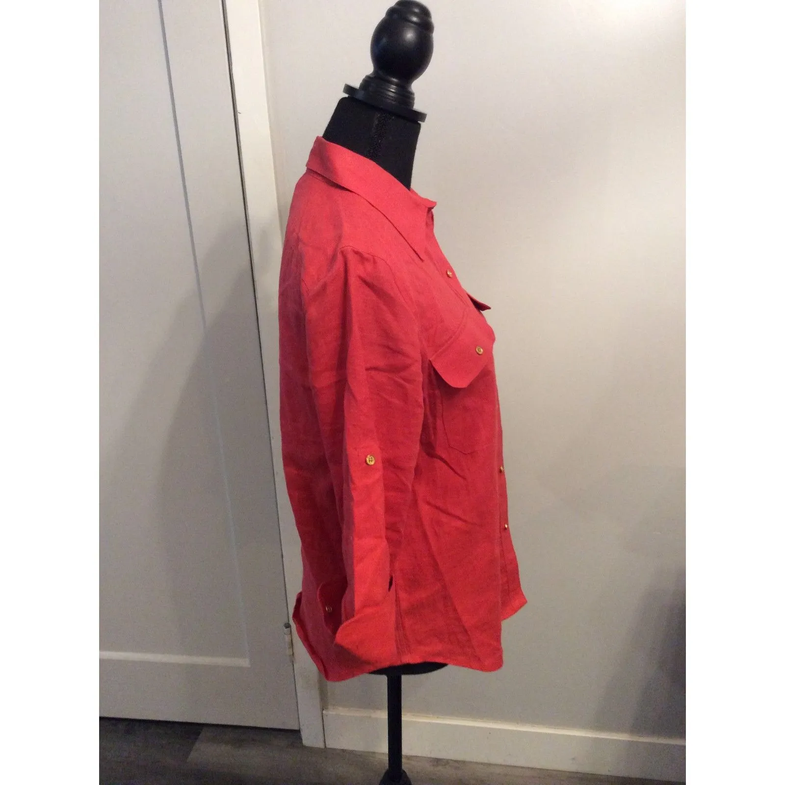 Lauren Ralph Lauren Petite 100% Linen Button up Top Red P/M - Image 5