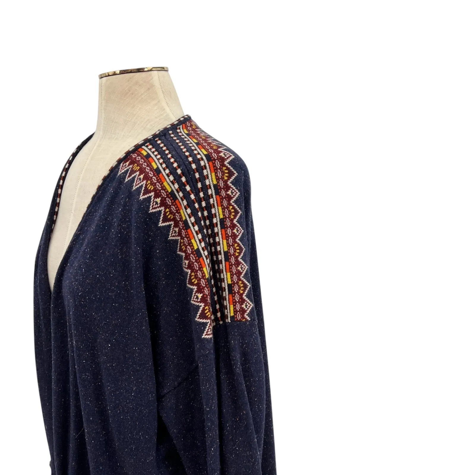Soft Surroundings Aztec Embroidered Duster Cardigan Sweater Blue Plus Size 2X - Image 9