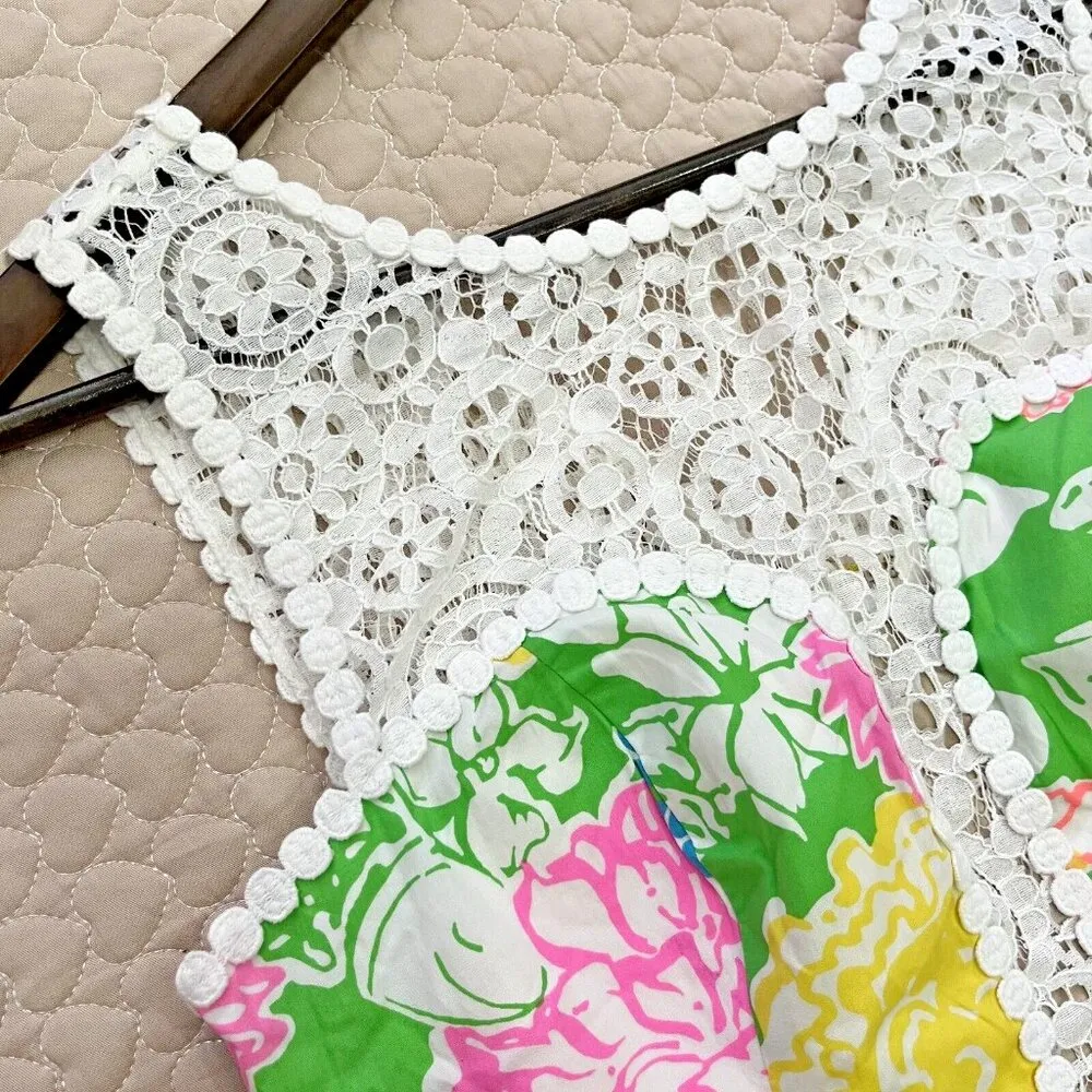 NWOT Lilly Pulitzer Raegan Hibiscus Stroll Print Lace Inset Fit & Flare Dress - Image 6