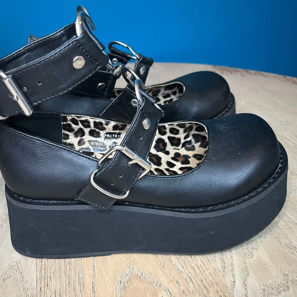 Demonia Sprite-02 Black Vegan Leather Platform Heart Mary Janes Women’s Size 6 - Image 3