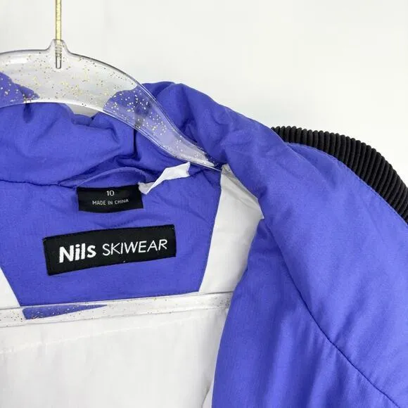NILS Ski Jacket Size 10 Stowaway Hood‎ Skiwear Zipper Front Bright Slopes Blue - Image 10