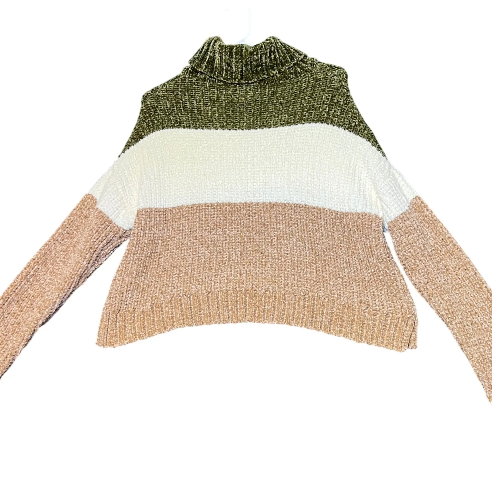 Poof Apparel Chenille Turtleneck Sweater Womens Small Multicolor Striped Cozy - Image 2