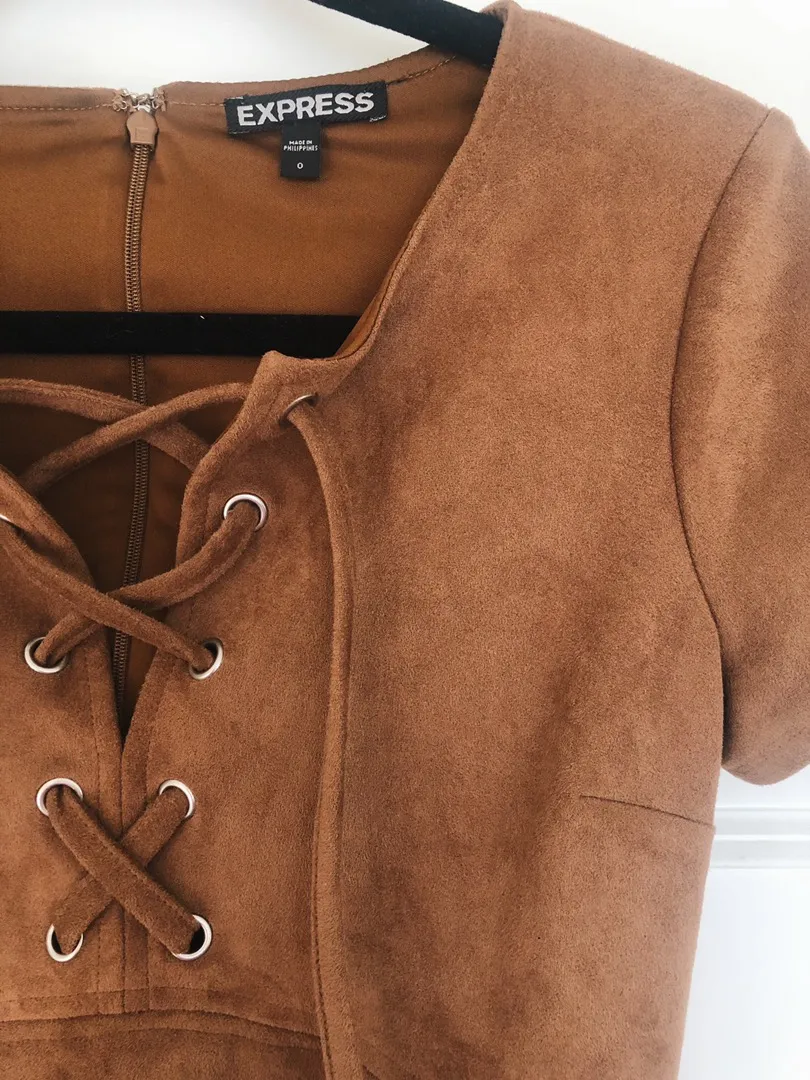 Brown Suede Mini Dress - Image 2