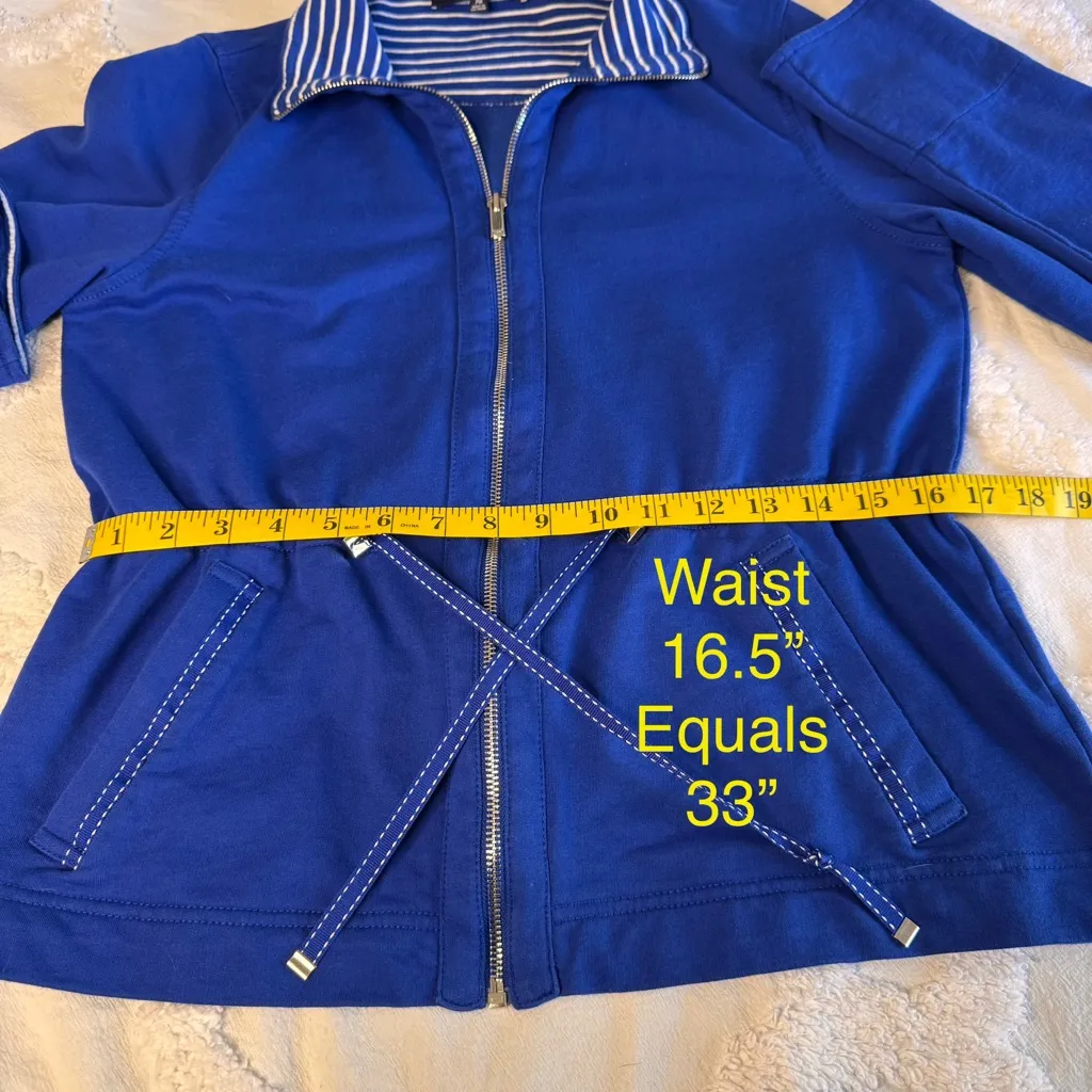 Jones New York Women's Jacket Striped Collar and Wrists Drawstring Waist‎ Sz PM - Image 7