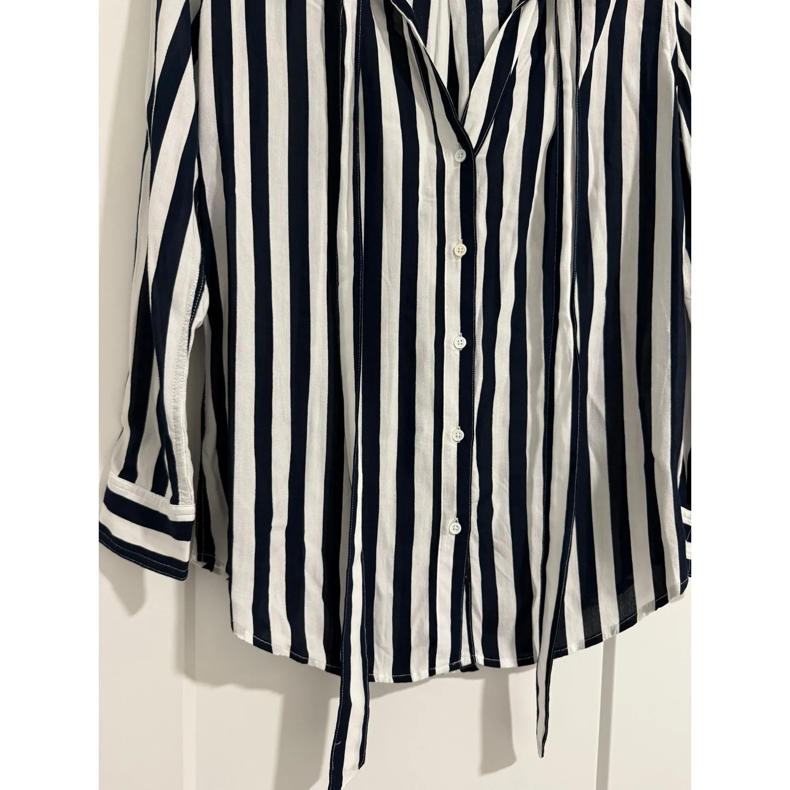 $198 Rails Collette Tie Neck Button Down Shirt - Navy Stripe - Medium - Image 3