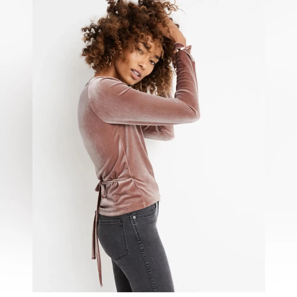 Madewell Womens Size Small Velvet Ballet Wrap Top Solid Brown Surpluses Neck - Image 3