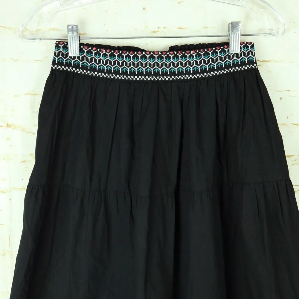 Sundays by We Are Sundays Midi Skirt Womens S Black Riya Tiered Embroidered Boho - Image 3