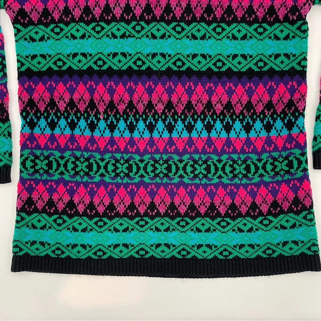 Vintage Striped Sweater 90s Colorful Funky Flaws Women Chenille‎ Medium Pink Black - Image 5