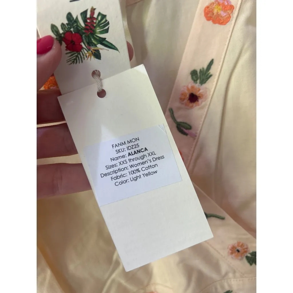 FANM MON Alanca Embroidered Midi Dress Light Yellow Womens Size Small Orange - Image 10