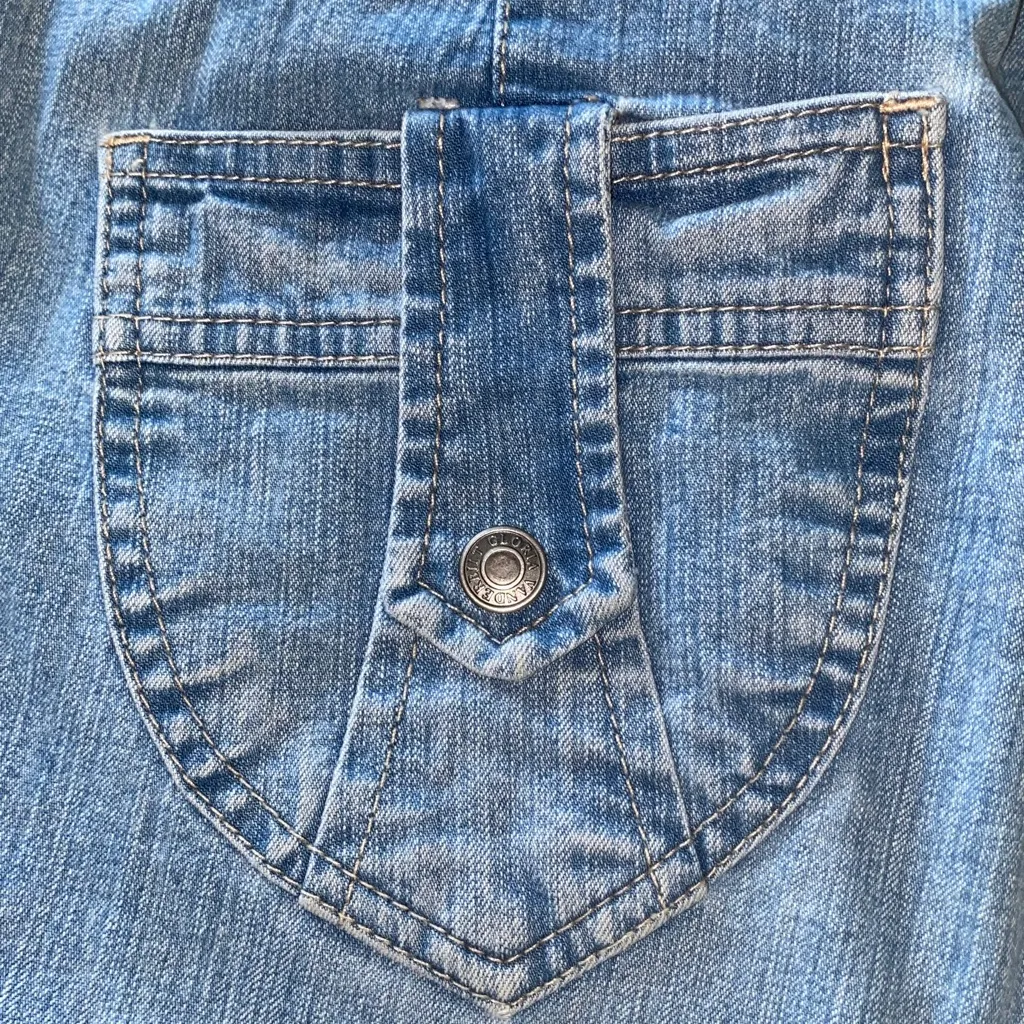 GLORIA VANDERBILT denim blue peddle pushers cargo style snap pockets size 12 - Image 5