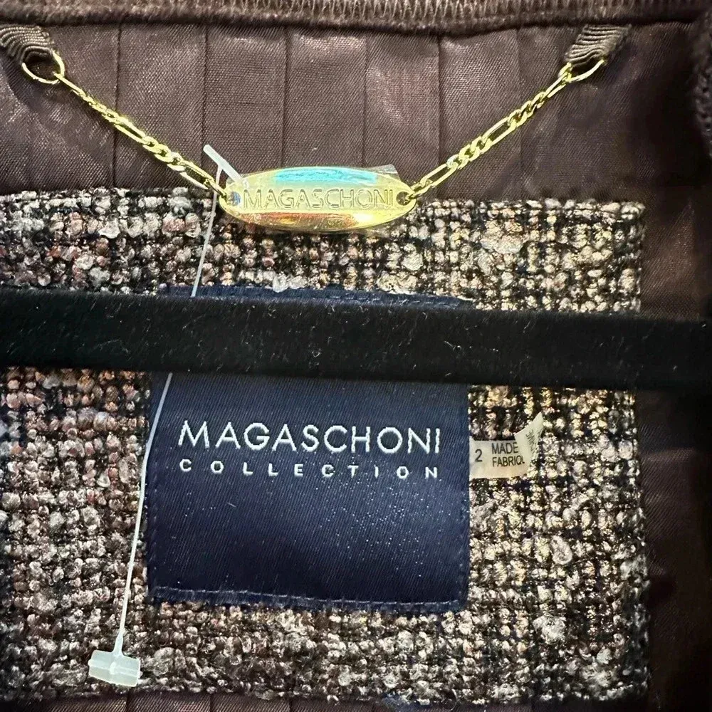 Magaschoni Collection Gold Metallic Tweed Ruffled Wool Blend Jacket Size 2 - Image 12