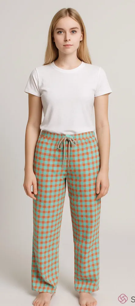 Psycho Bunny Pajama Pants Size M Teal and Orange Plaid Unisex - Image 1