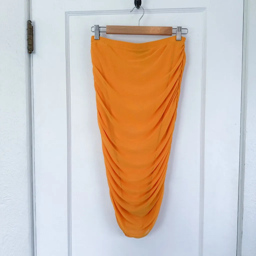 House of Harlow 1960 | 2 Piece‎ Mesh Midi Skirt and One Shoulder Crop Top Orange - Image 3