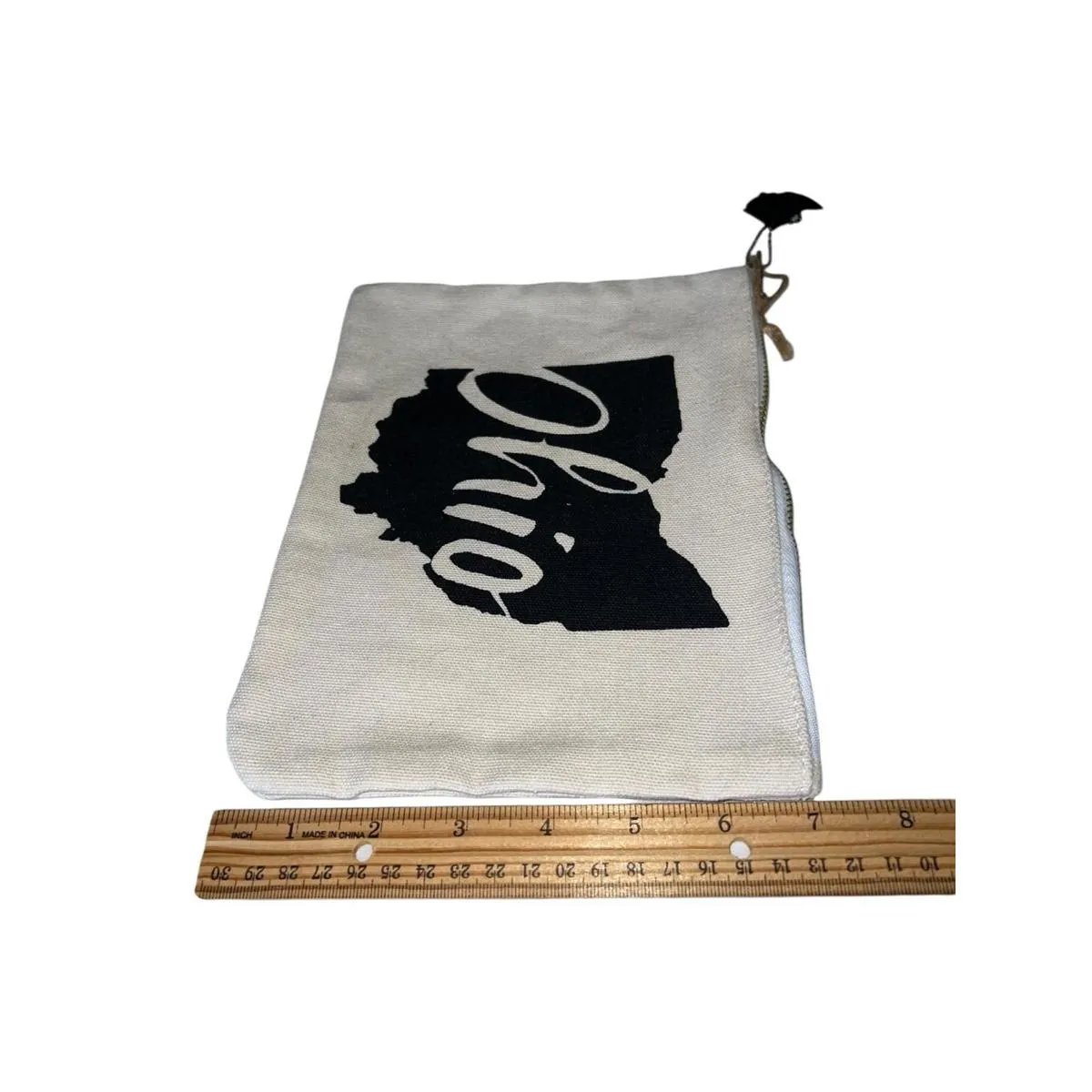 Ohio Makeup or Accessory Bag, State Of Ohio Pouch, cream canvas Zipper Close Black - Image 5