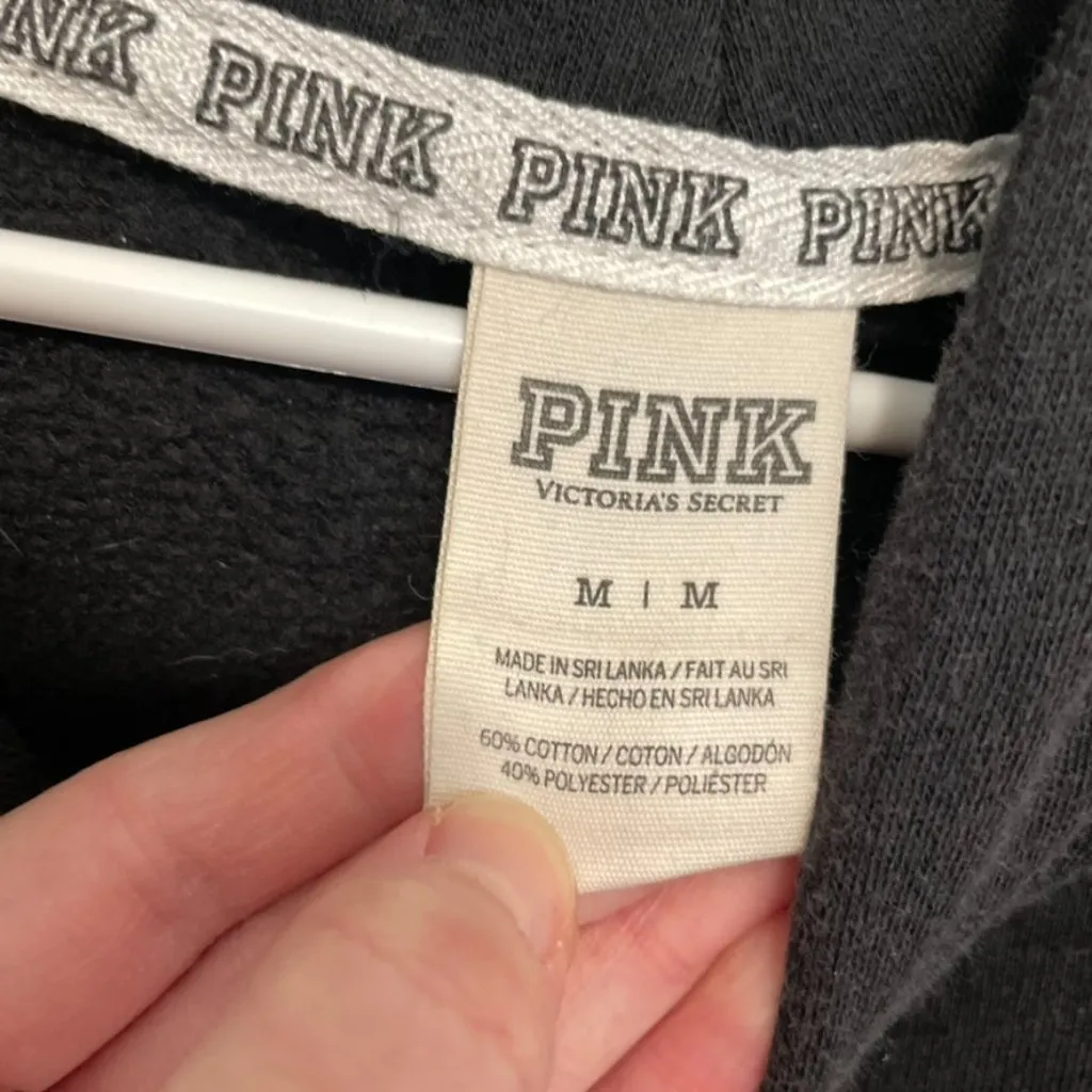 VS PINK VICTORIA'S SECRET Perfect Pullover Black White Logo Hoodie Sweatshirt M - Image 5