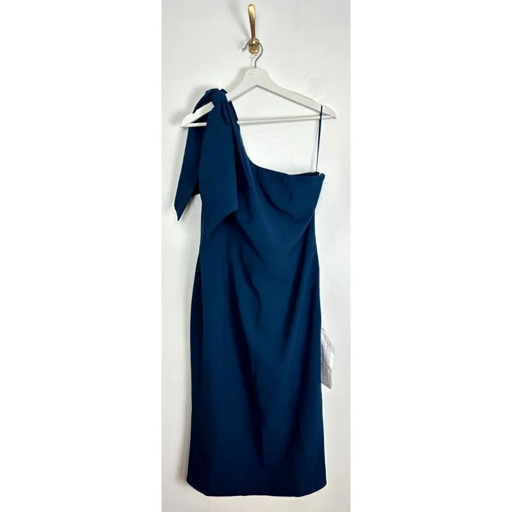 DRESS THE POPULATION Tiffany One-Shoulder Midi Dress in Peacock Blue XX-Large - Image 4