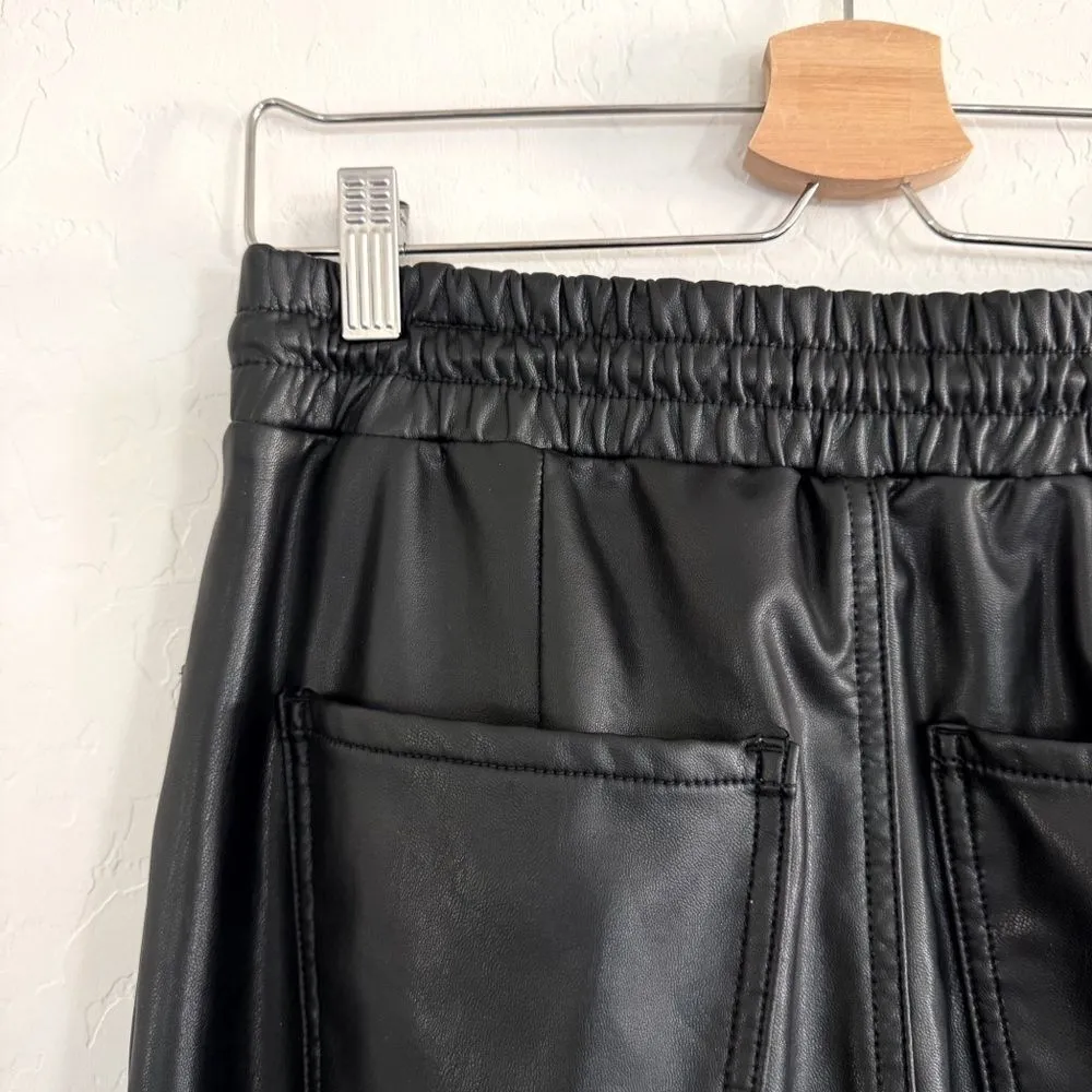Express Black Faux Vegan Leather Jogger Pull On Pants Size Small - Image 7