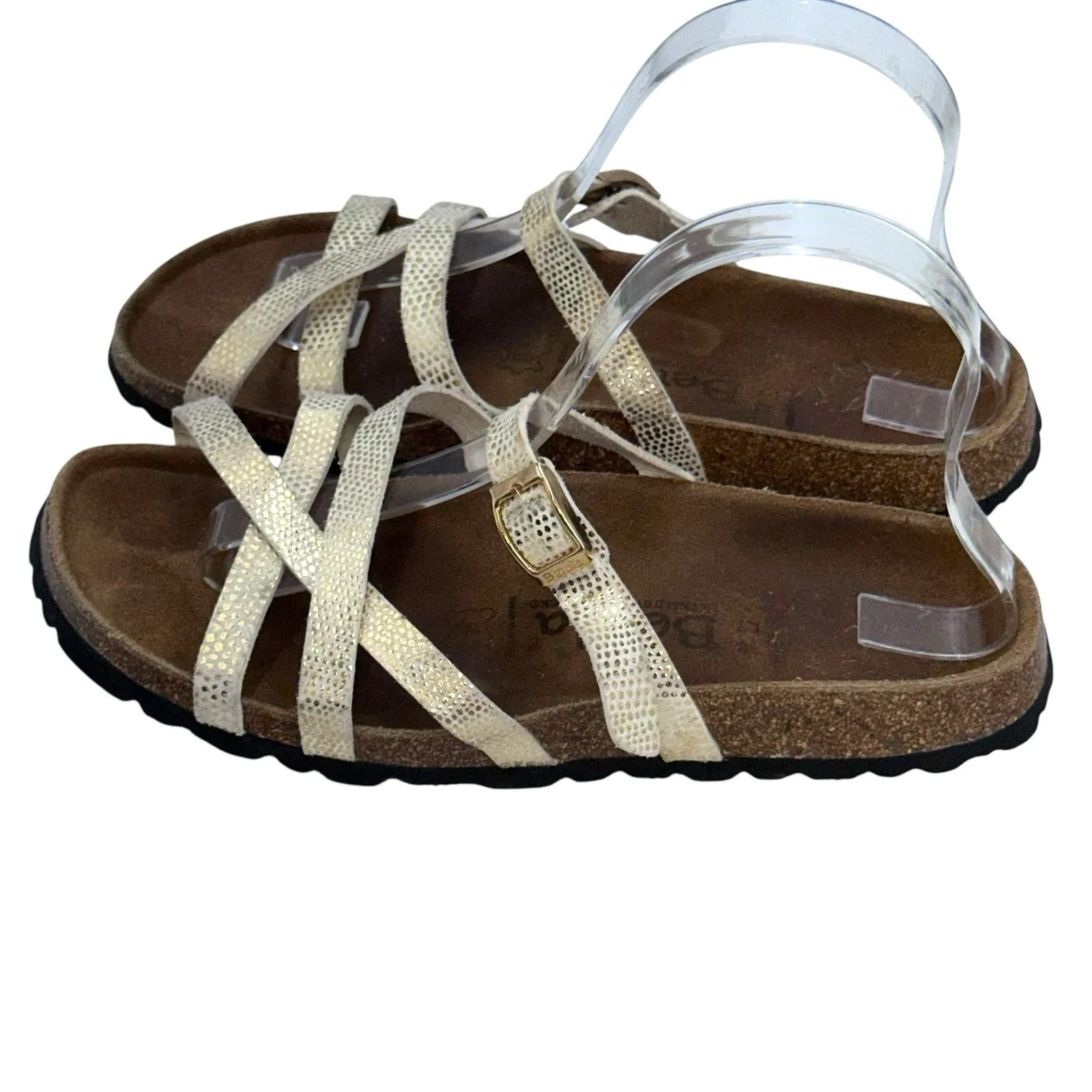 Betula Birkenstock  Ivory & Gold  Faux Leather Strappy‎ Sandals Size 38 - L7 - Image 2