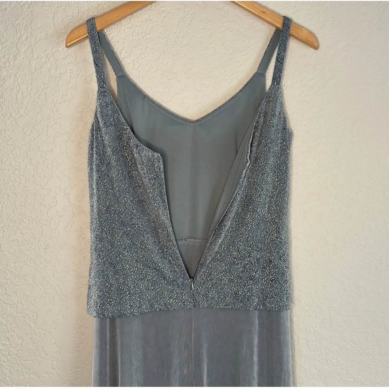 Alex Evenings Gray Smoky Blue Jersey Dress Sparkly Glitter Minimalist Gala Event - Image 7