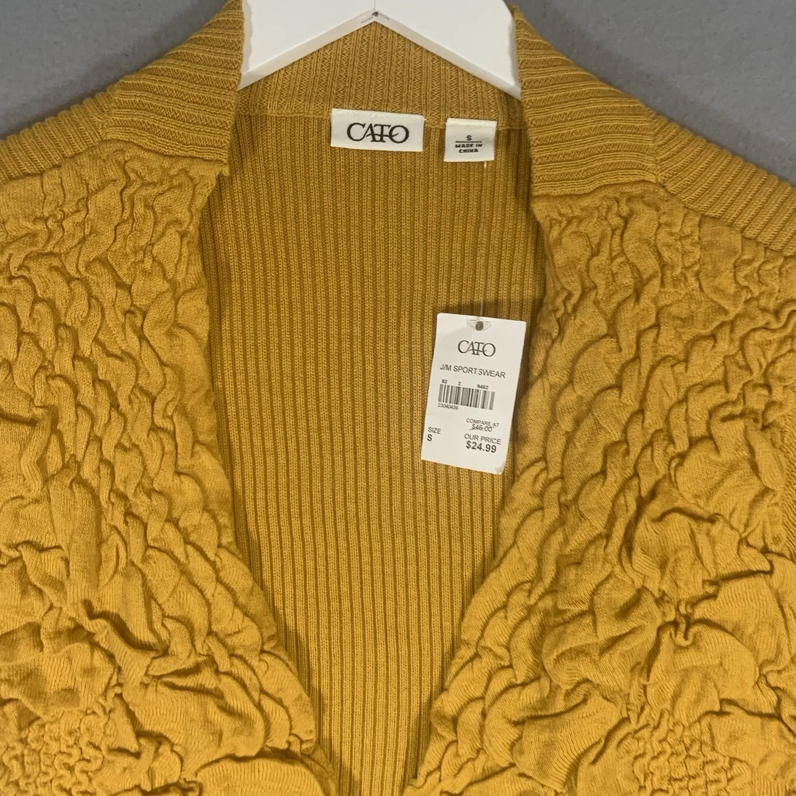 Yellow Ruffled Cardigan Sweater Ladies Size S Gold Cato Shrug NWT - Image 4