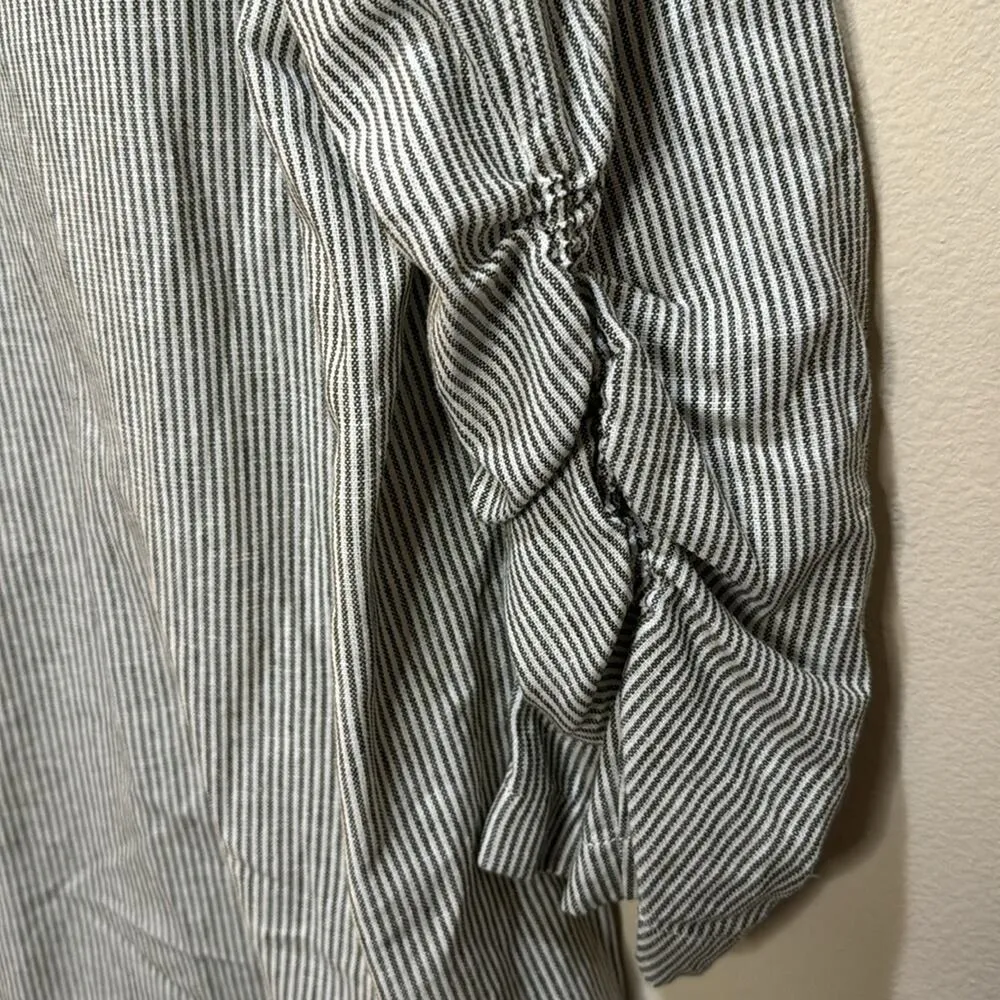 Max Studio Women's Striped Linen Blend Ruched Sleeve Blazer Size XL - Image 7