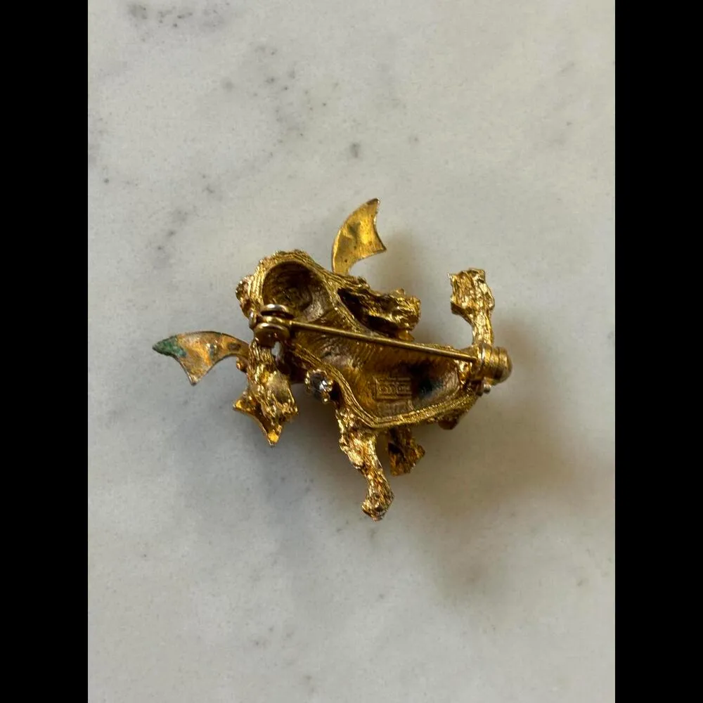 Vintage 70's Golden Poodle Dog Brooch with Gemstone Accents Gold - Image 4