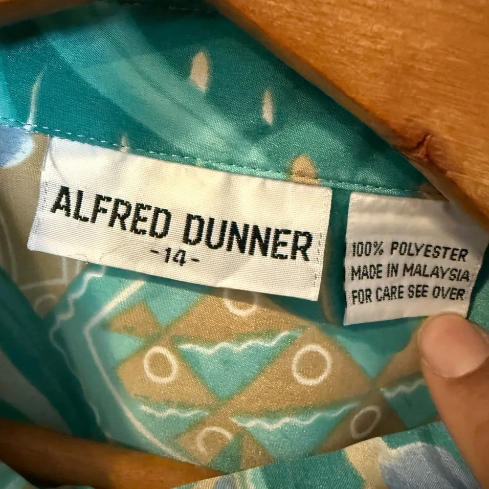 Alfred Dunner Blouse Women 14 Green Yellow  All Over Print Long Sleeve Vintage H - Image 3