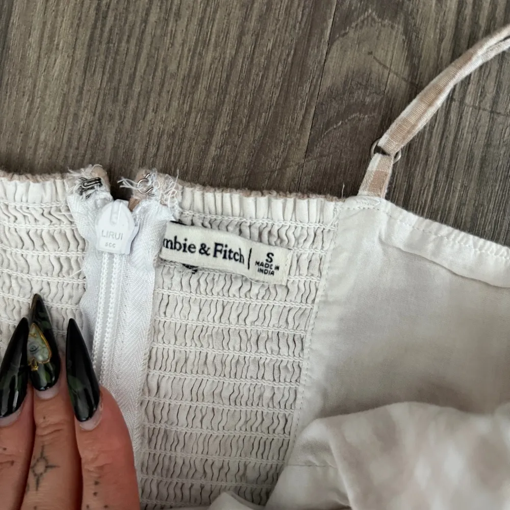 Abercrombie & Fitch Gingham Mini Dress Beige White Square Neck - Image 3