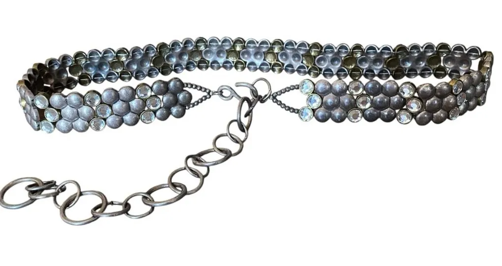 Chico’s Antique Tone Brass Silver Chrystal chain Waist belt One size - Image 1
