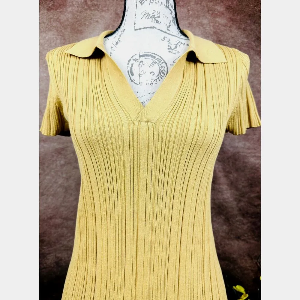 Lita by Ciara Rib Cotton Blend Polo Minidress Iced Coffee M Tan Size M - Image 10