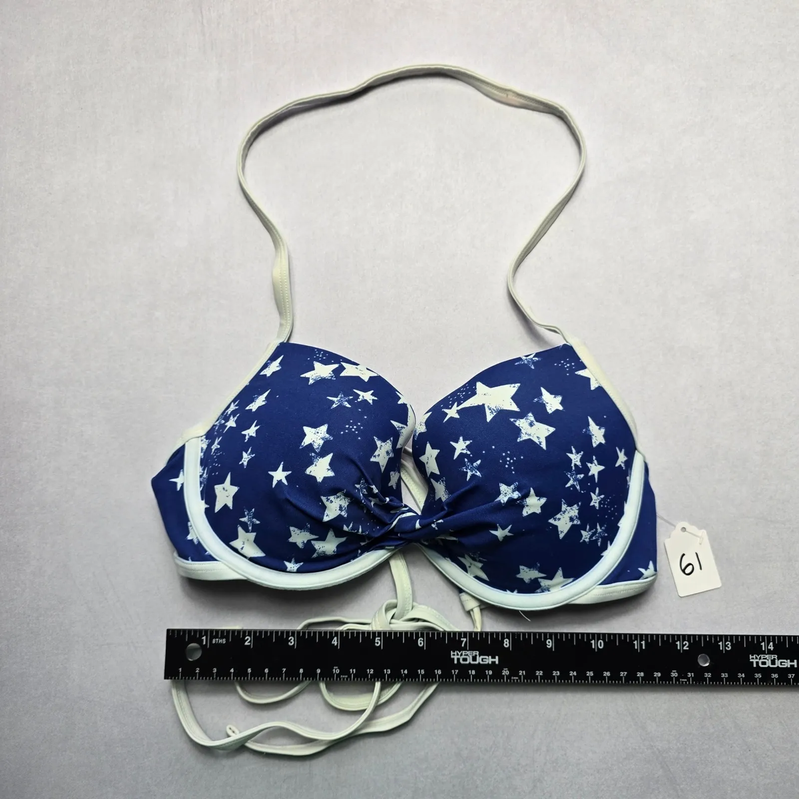 Adore Me Blue Stars Push Up Halter Tie Swim Boho Sports Bra‎ Bikini Top 36C - Image 3