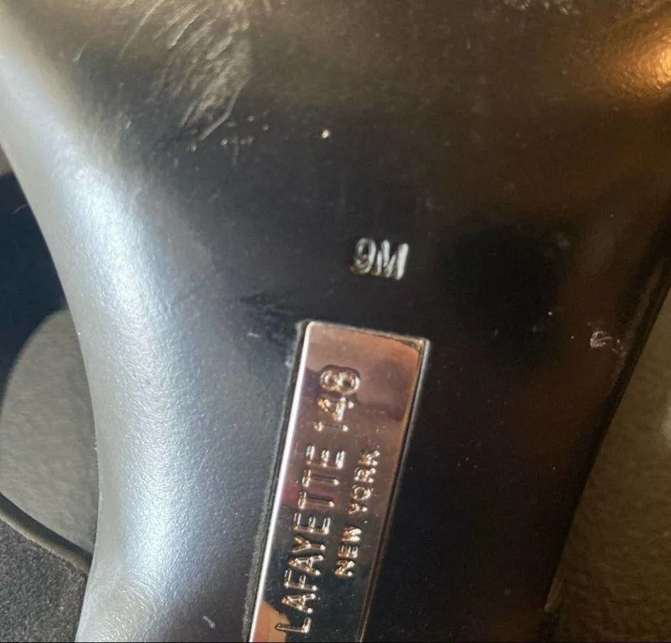 LAFAYETTE 148 NY Black Suede Heeled Sandals Ankle Strap Classic Chic Size 9 - Image 9