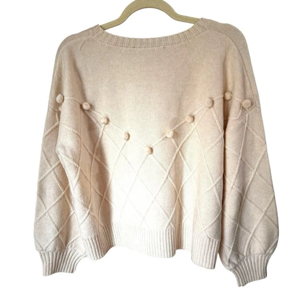 Pomander Place Pam Sweater Cream Bobble Knit Pom Pom Sweater Size Medium - Image 5