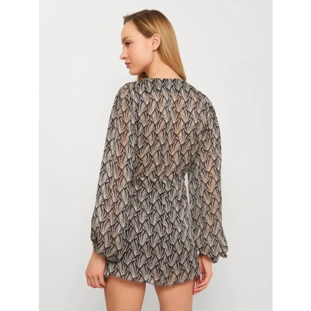 Zara Mini Dress 70s Gray Black Knotted Metallic Thread Draped Large 8677/067 - Image 13