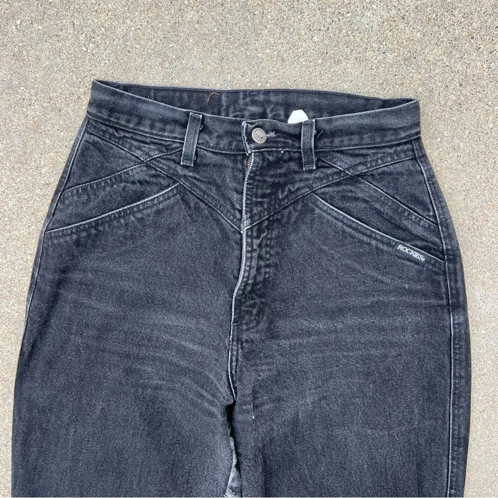 80s 90s Rockies Black High Waist Wedgie Fit Bareback Cowgirl Western Jeans Size 27 - Image 4