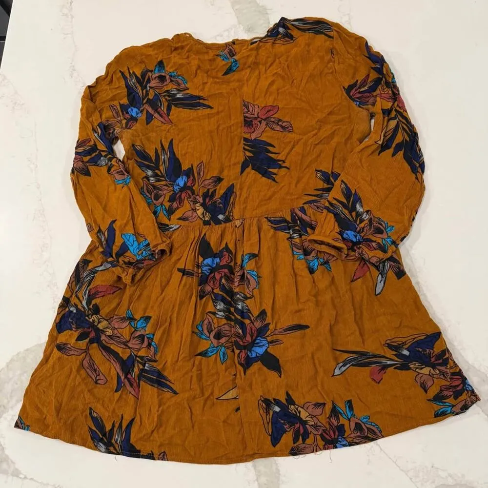 She + Sky Floral Tassle V-Neck Peasant Blouse Women’s Medium Mustard Yellow Boho - Image 5