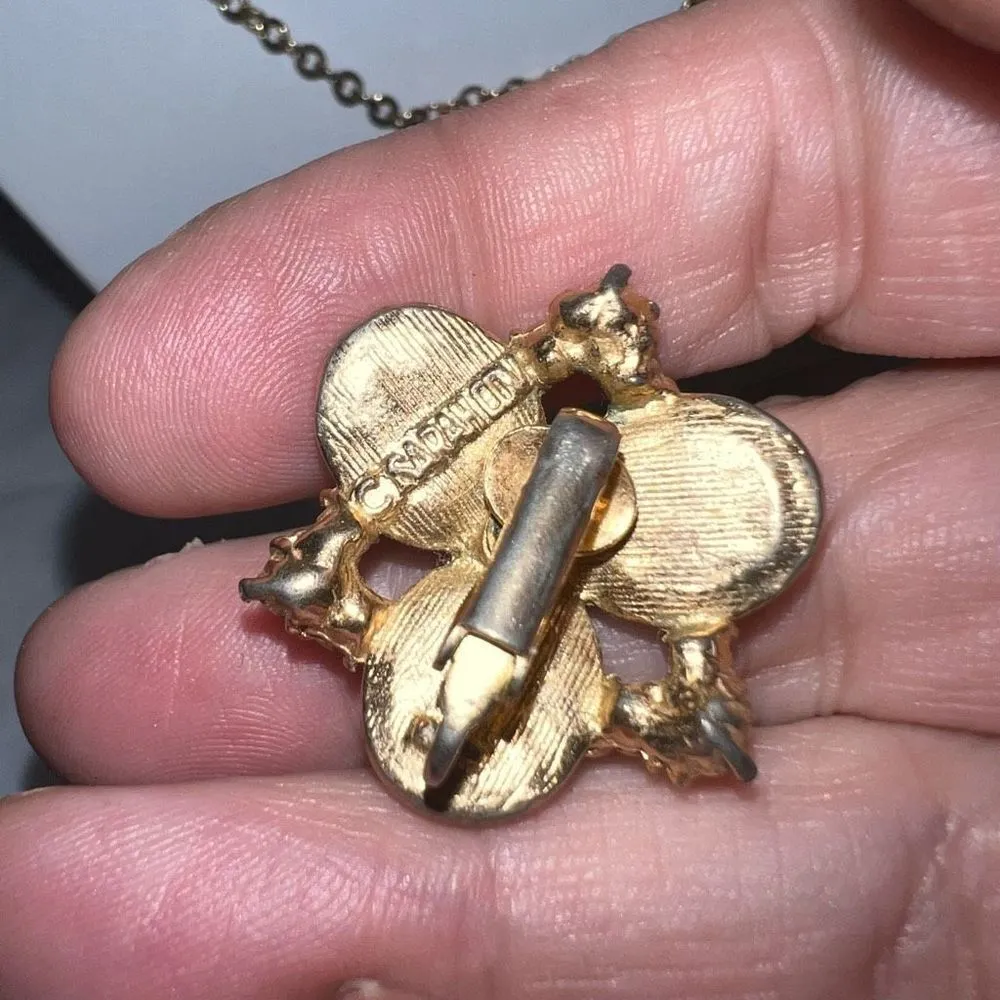 Sara Coventry Vintage Red Whit and Blue Gold Tone Necklace and Clip Earrings Set - Image 7