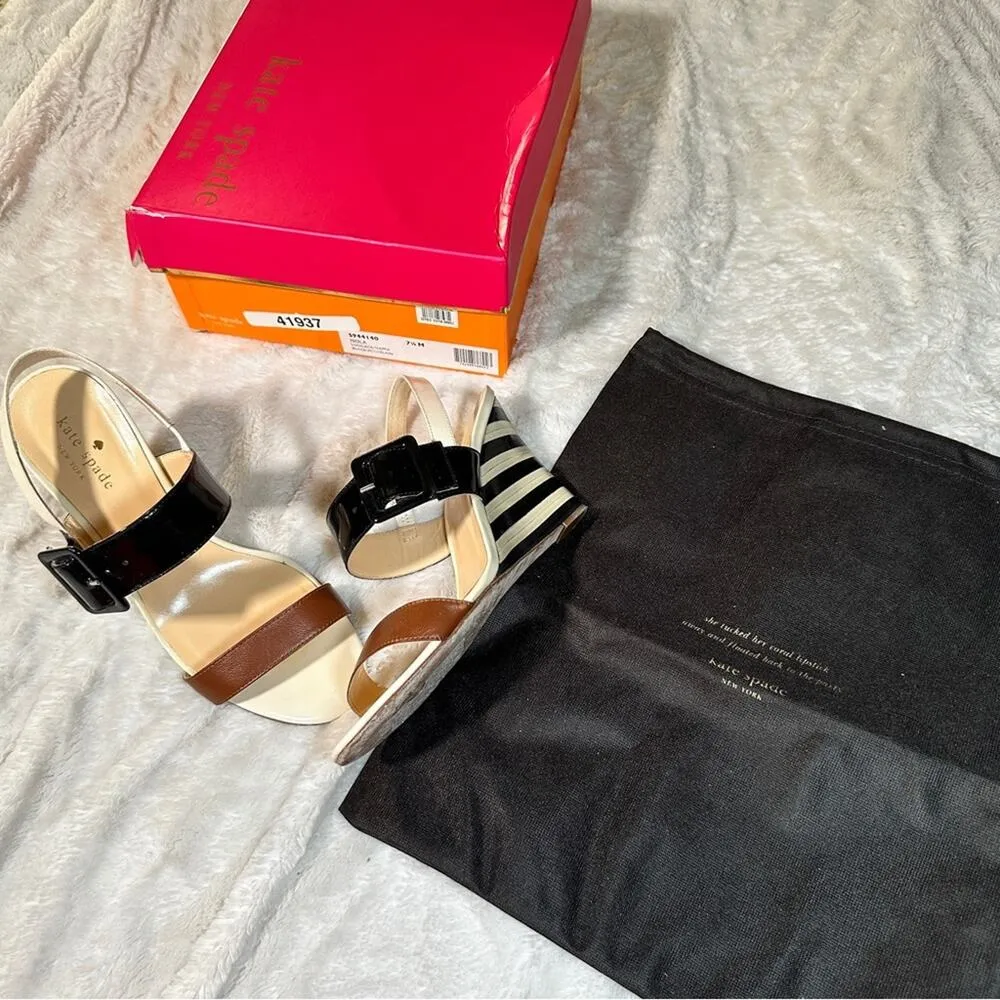 Kate Spade 7.5 M Slingback Wedge Sandal Stripes ISOLA Neutral Old Money Resort - Image 3