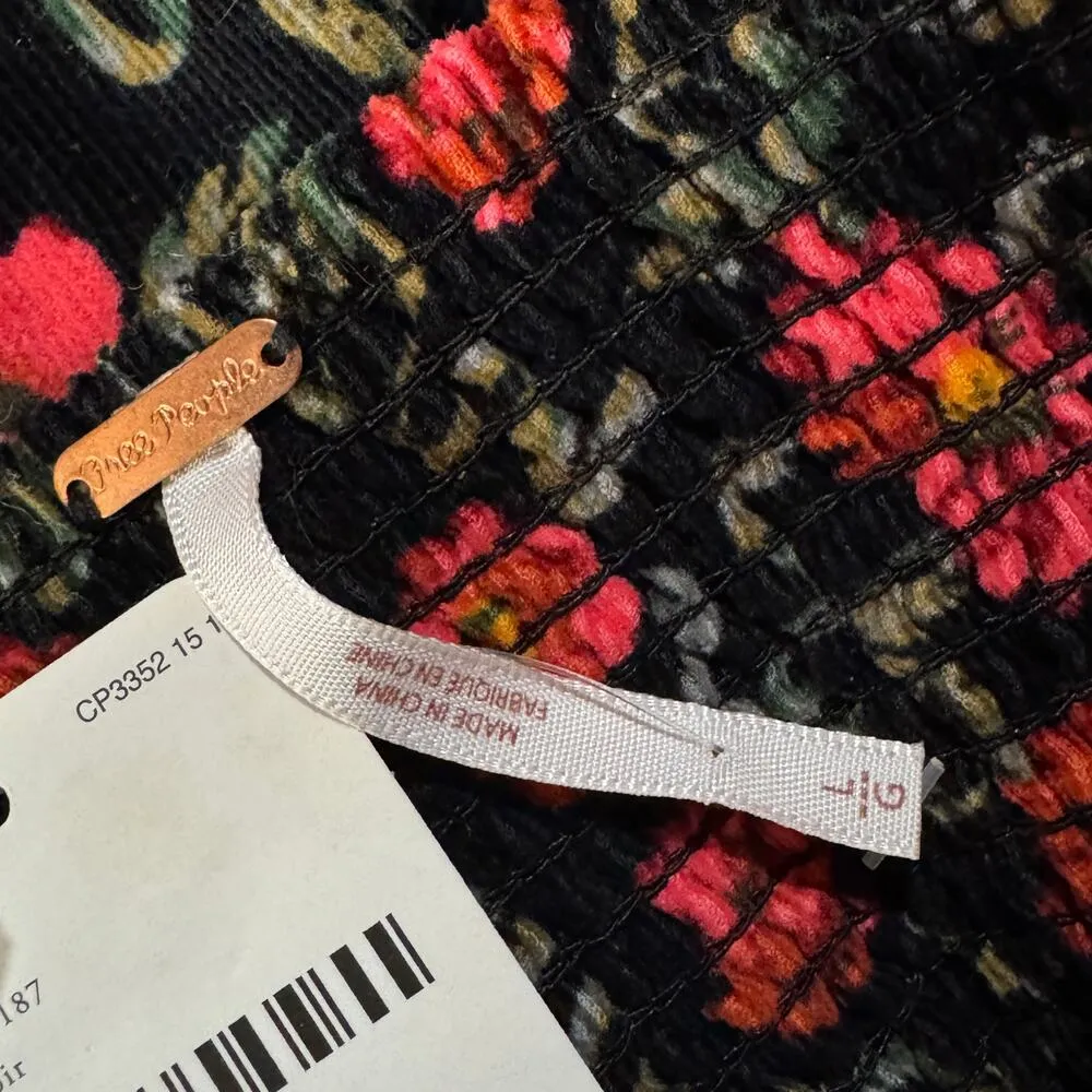 Free People Large Bessie Corduroy Mini Dress Floral Puff Sleeves Sweatheart Neck - Image 12