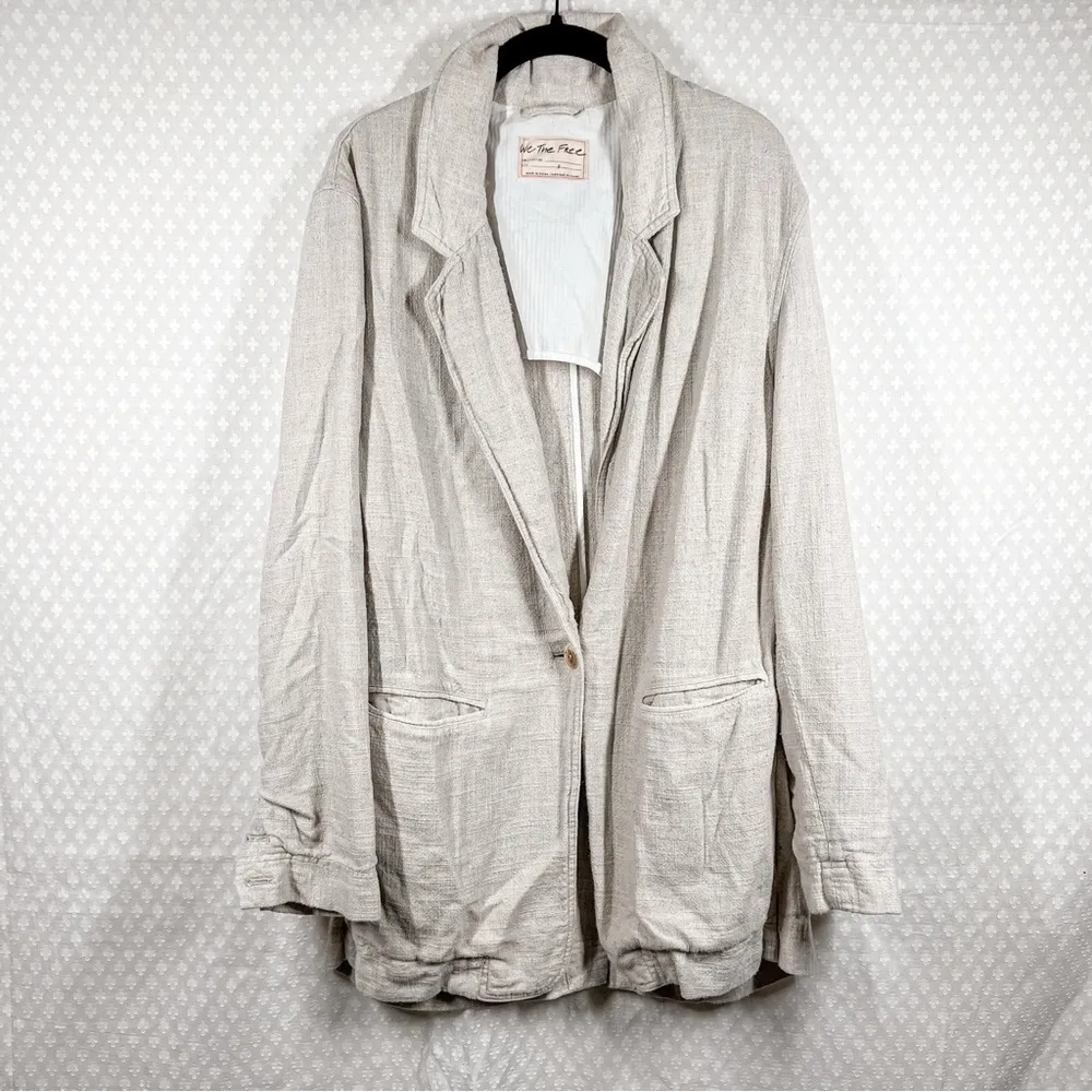 Free‎ People We The Free Cream Beckett Linen Blend Blazer Jacket - Image 2