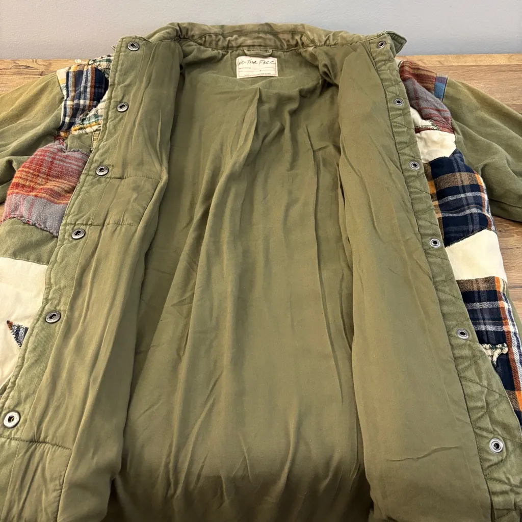 Free People  We The Free City Star Patch Plaid Button Up Patchwork Quilt Jacket - Image 9