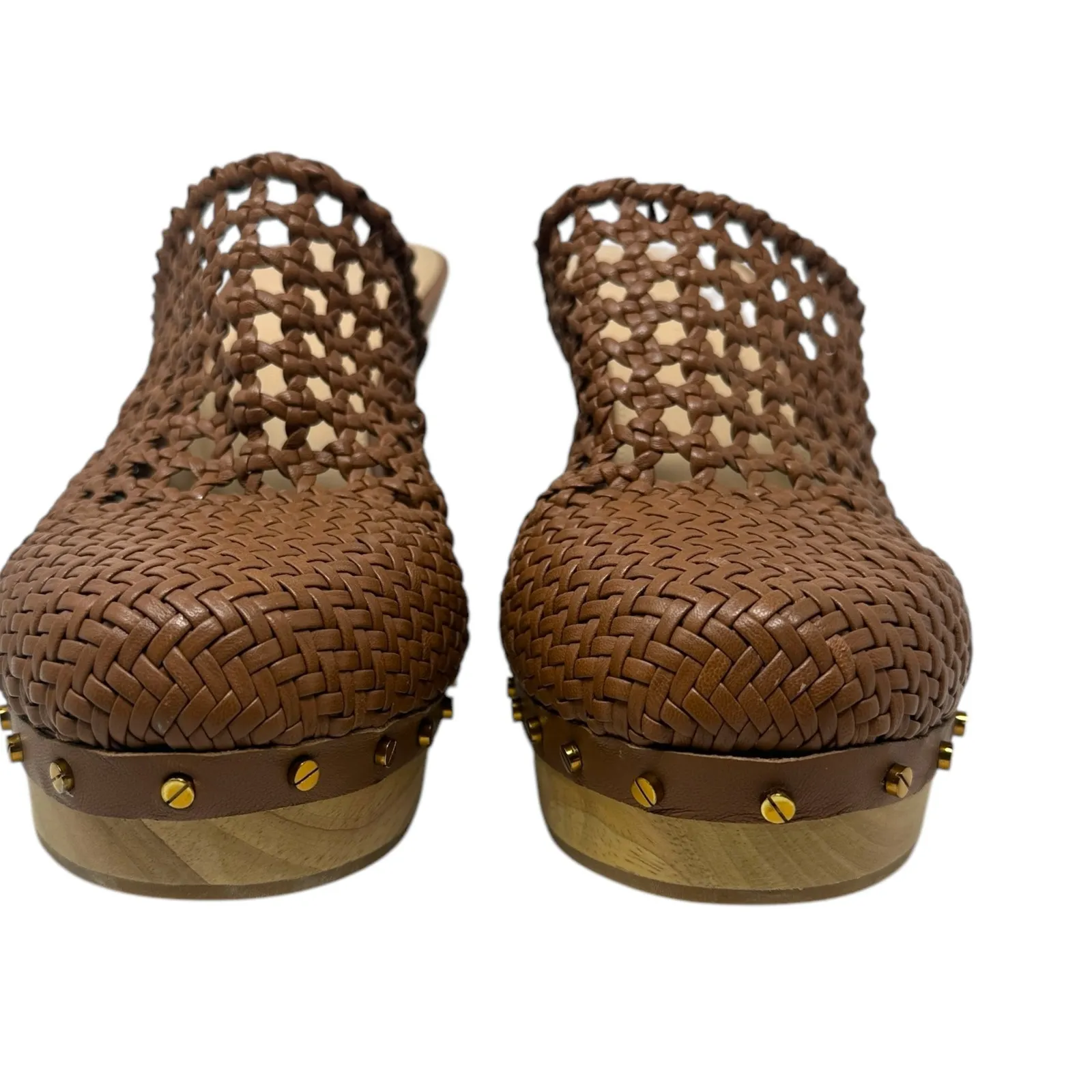 Veronica Beard Hardie Woven Leather‎ Clogs Braided Cognac Brown Tan Size 12 - Image 3