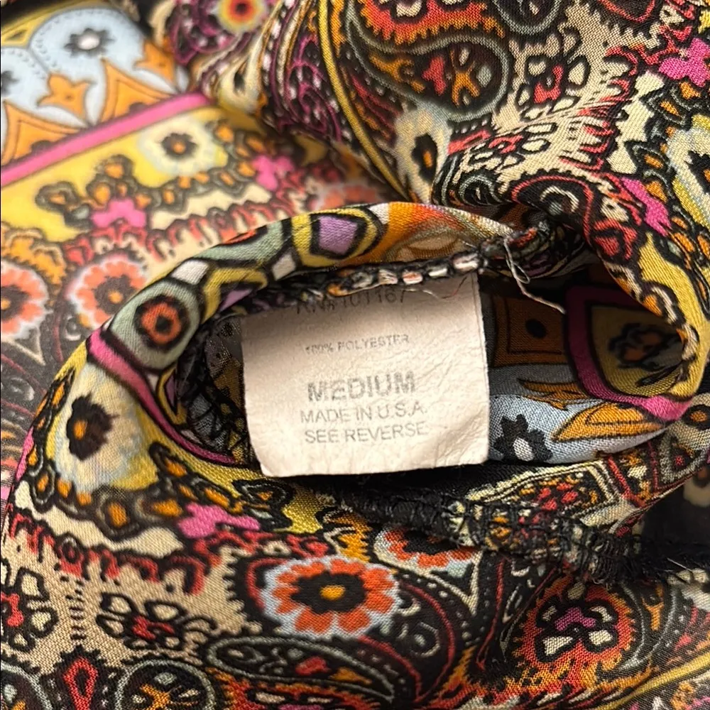 CHA CHA VENTE Size M Bohemian Paisley Floral Semi Sheer Women's Top Blouse Brown Size M - Image 13