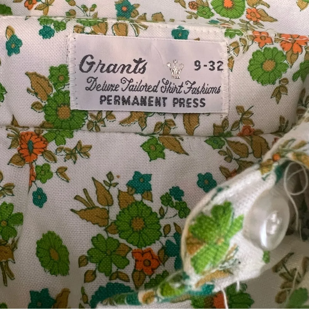 vintage Grants carousel prints oxford shirt floral print long sleeve NWT Green - Image 4