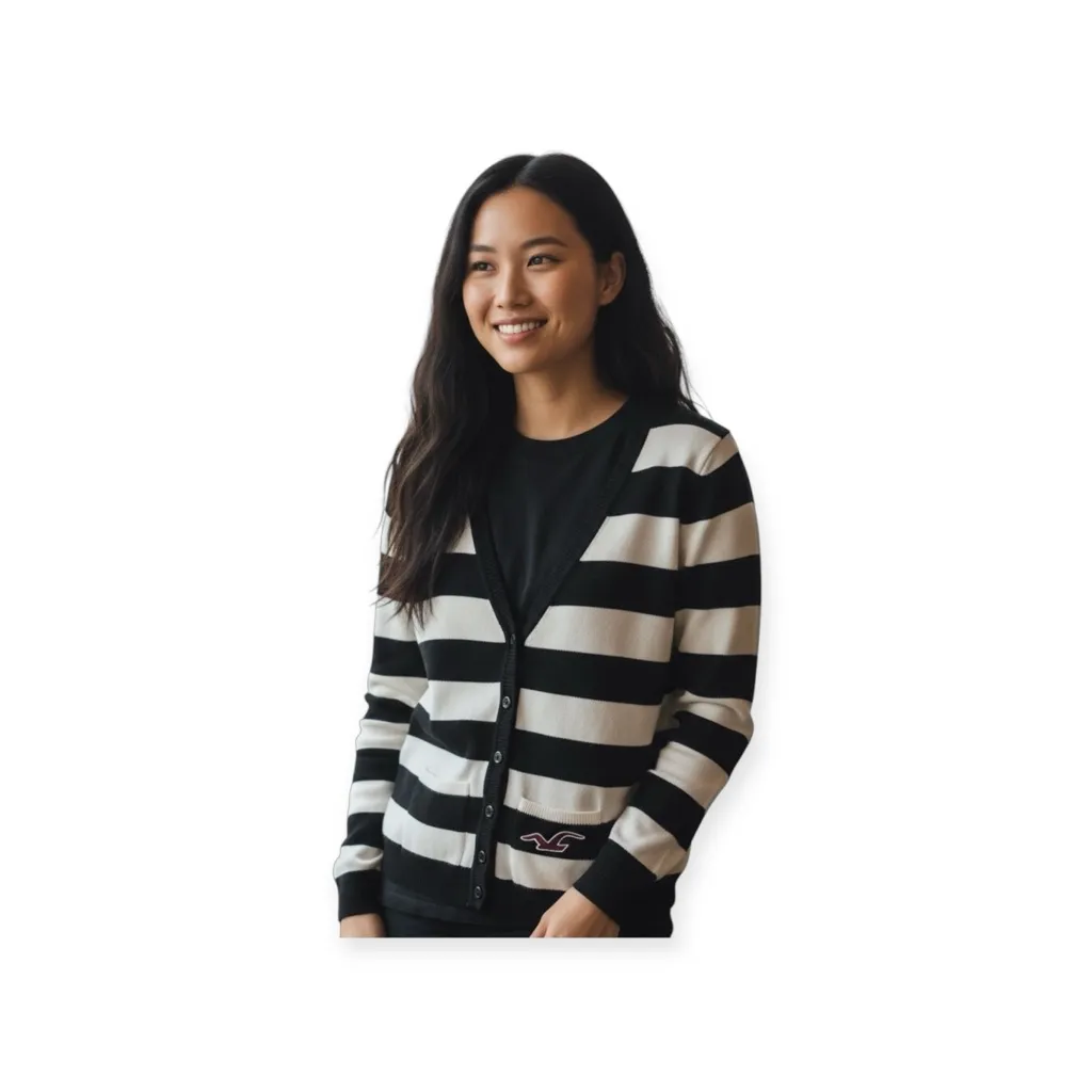 Hollister ★ Varsity Collegiate Rugby Stripe Cardigan Sweater ★ Navy White ★ S - Image 3