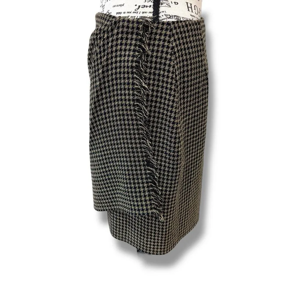 Vintage Emanuel Ungaro Size 6 Petite Gray 100% Wool Houndstooth Wrap Mini Skirt - Image 5