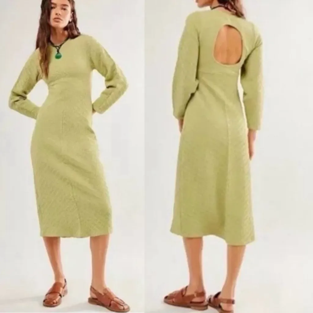 Free People Gabby Seamless Sweater Midi Dress NWT Green size M/L - Image 2