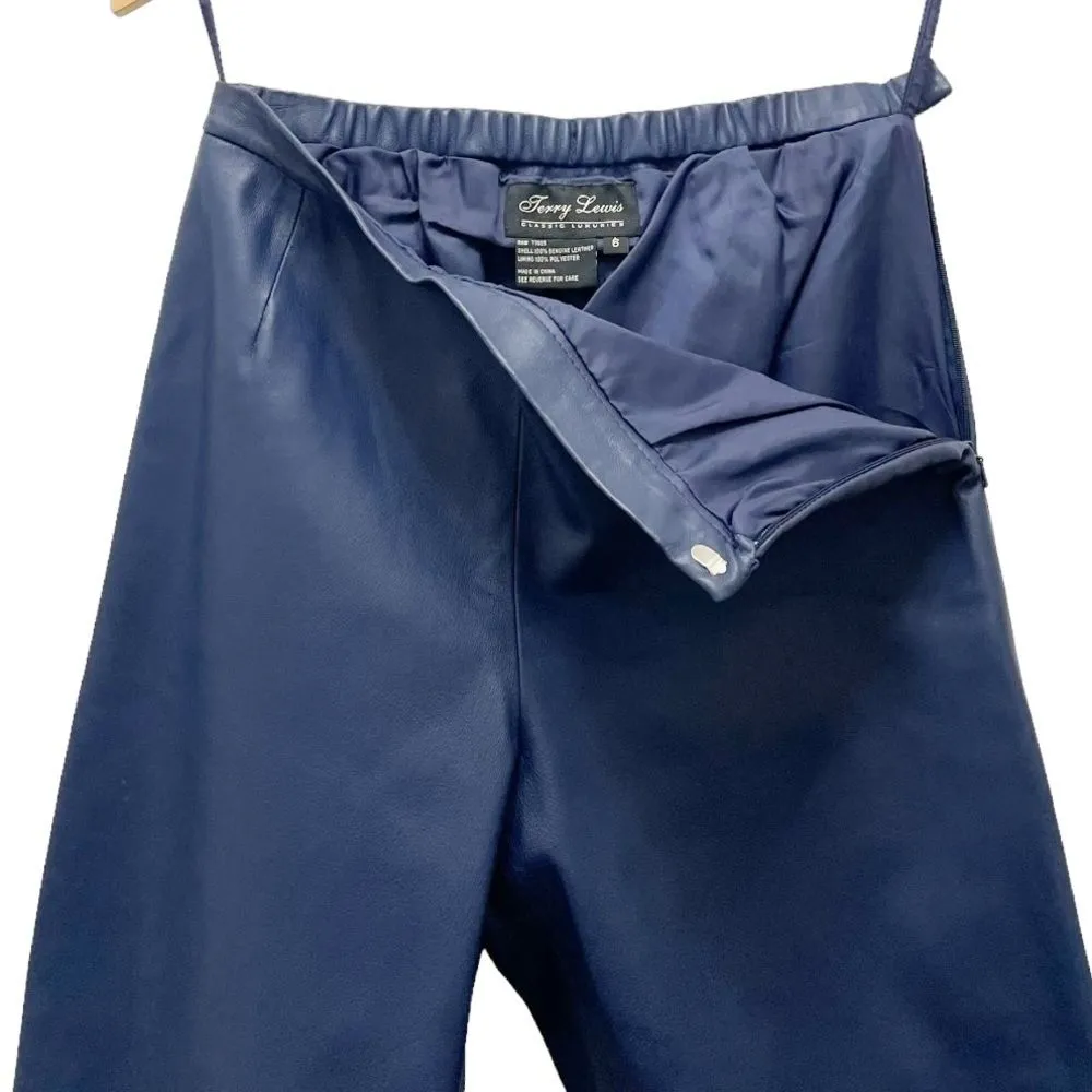 Vintage Terry Lewis Classic Luxuries 100% Leather Dress Pants Indigo Blue Size 6 - Image 6