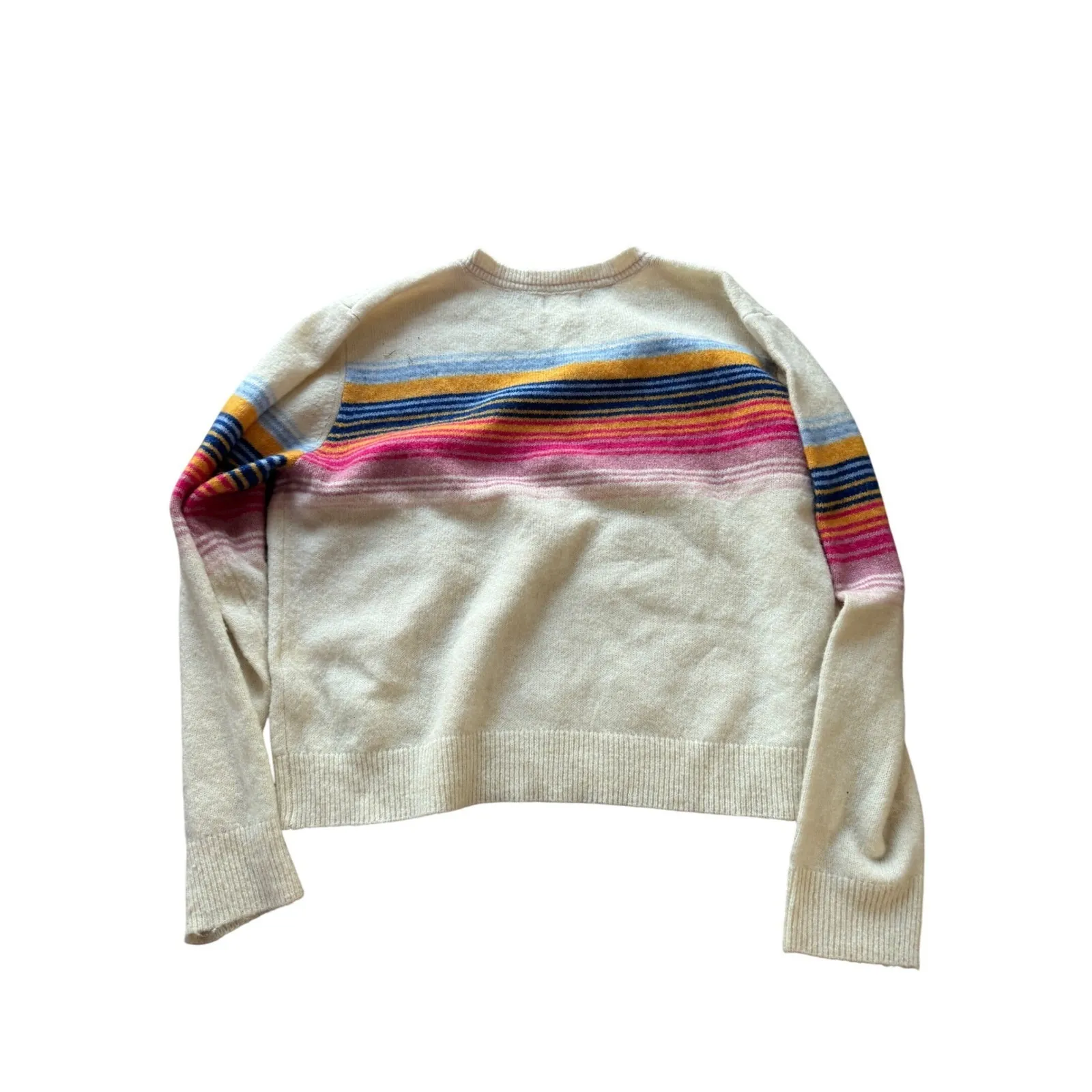 SUNDRY Striped Crewneck Sweater Cream Multicolor Boho Size 2 - Image 2