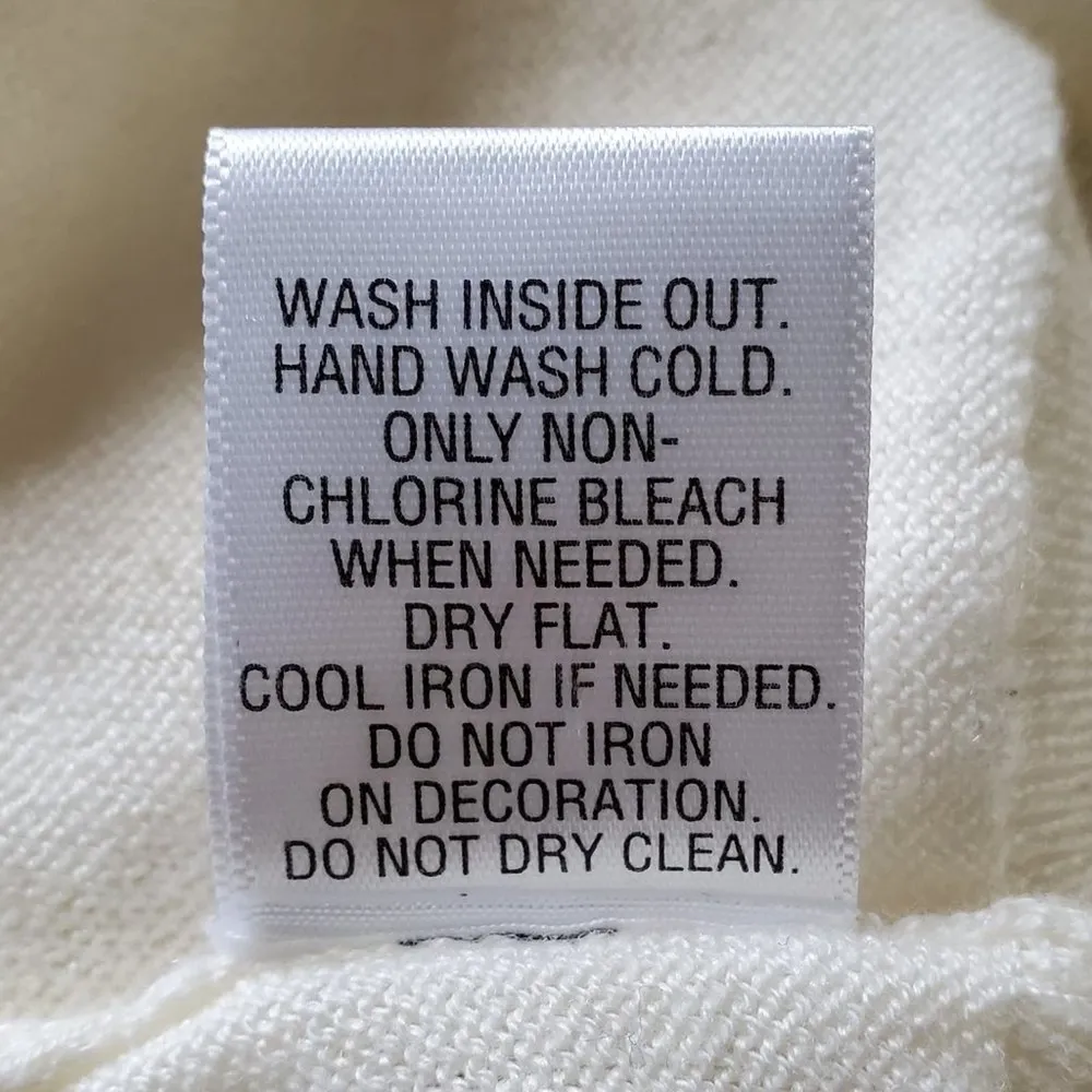 Elle Beaded Boatneck Sheer Sleeved Off White Sweater S - Image 8